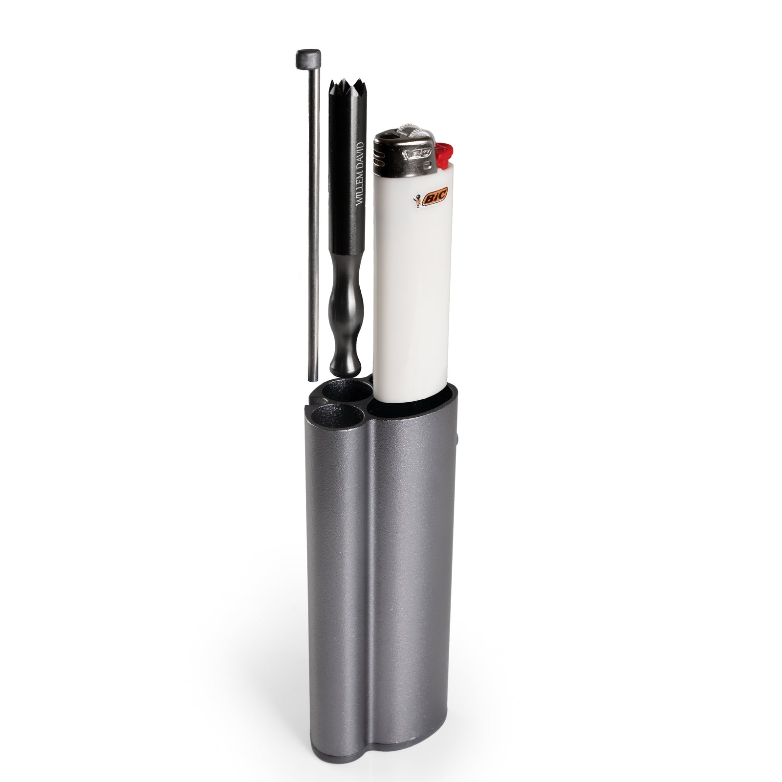 Open Pirate Pipe aluminum dugout with lighter, pipe, and cleanout tool