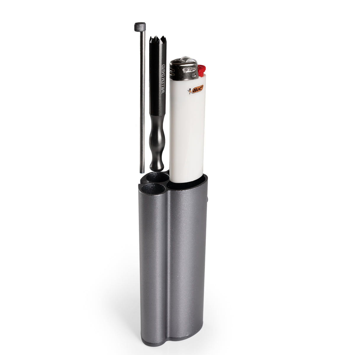 Open Pirate Pipe aluminum dugout with lighter, pipe, and cleanout tool
